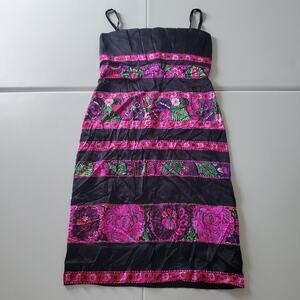 Roberto Cavalli Dress Womens 44 Black Pink Floral Silk Vintage Y2K Italy Party